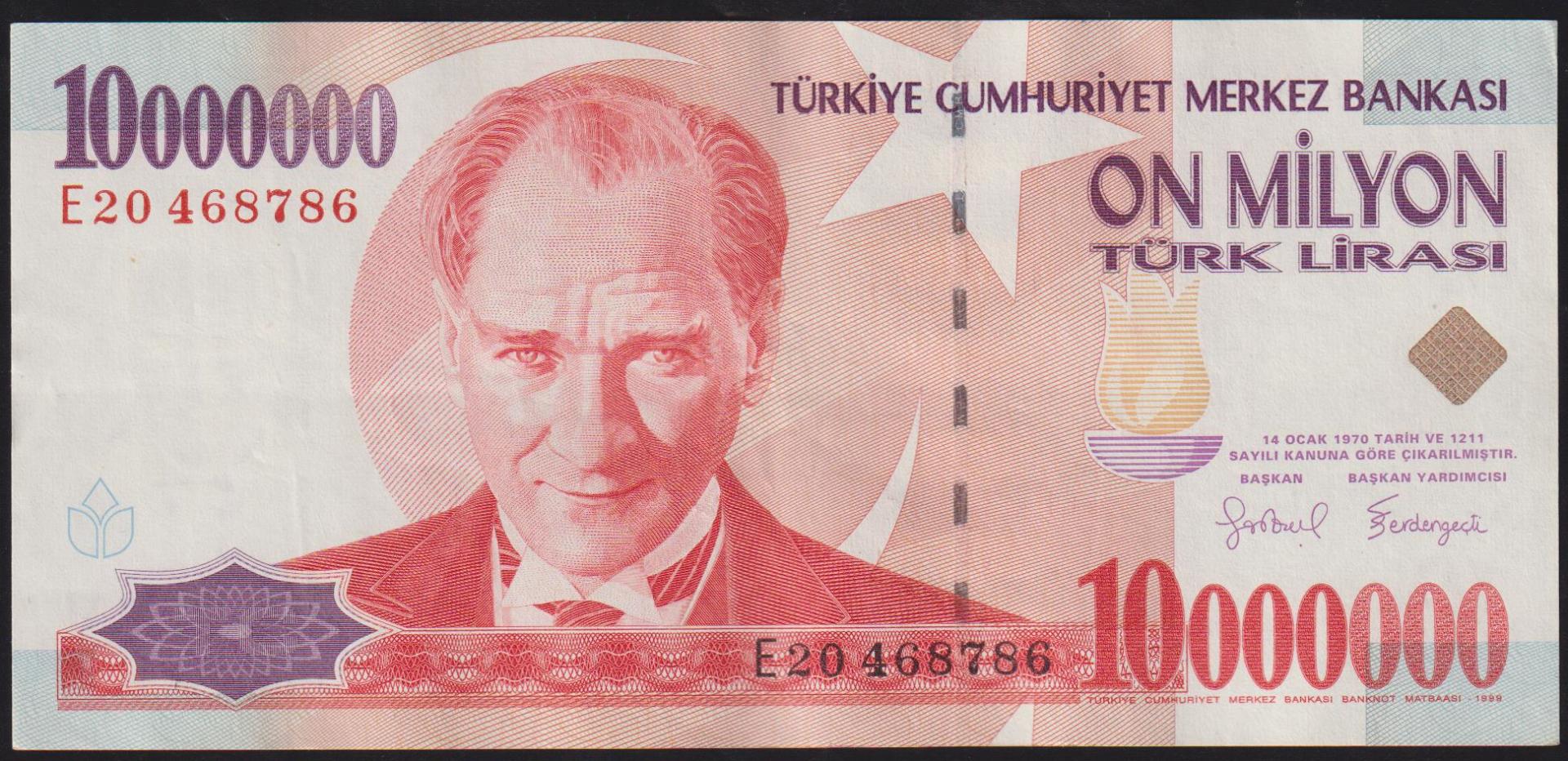 7.Emisyon 10 000 000 Lira E20 468786 Çok Çok Temiz+