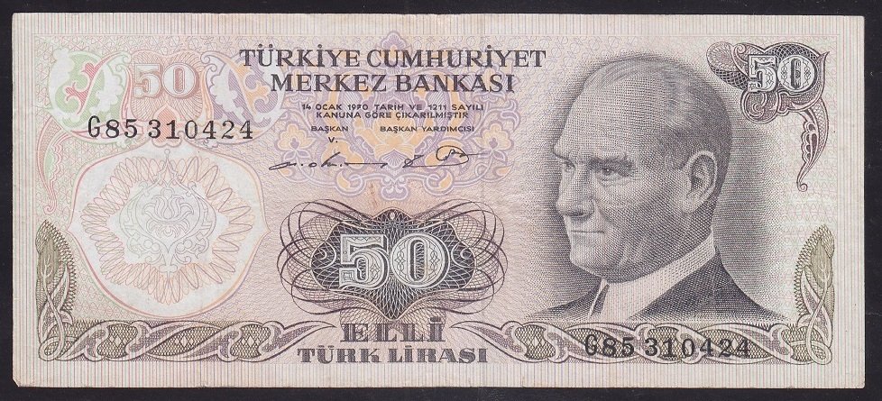 6.EMİSYON 1.TERTİP 50 LİRA G85 310424 ÇOK TEMİZ + eski para