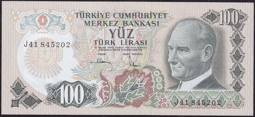 6.Emisyon 3.Tertip 100 Lira J41 845202 Çil
