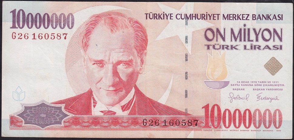 7.Emisyon 10 000 000 Lira G26 160587 Çok Temiz