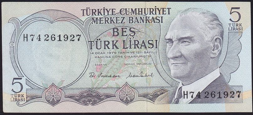 6.Emisyon 2.Tertip 5 Lira H74 261927 Çilaltı Çil