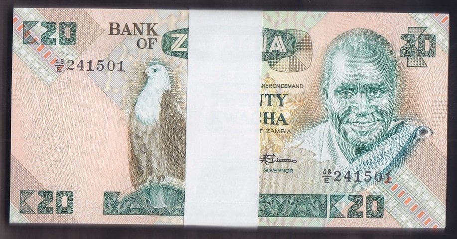 ZAMBİA 20 KWACHA 1980 ÇİL SERİ TAKİPLİ DESTE (100 ADET )