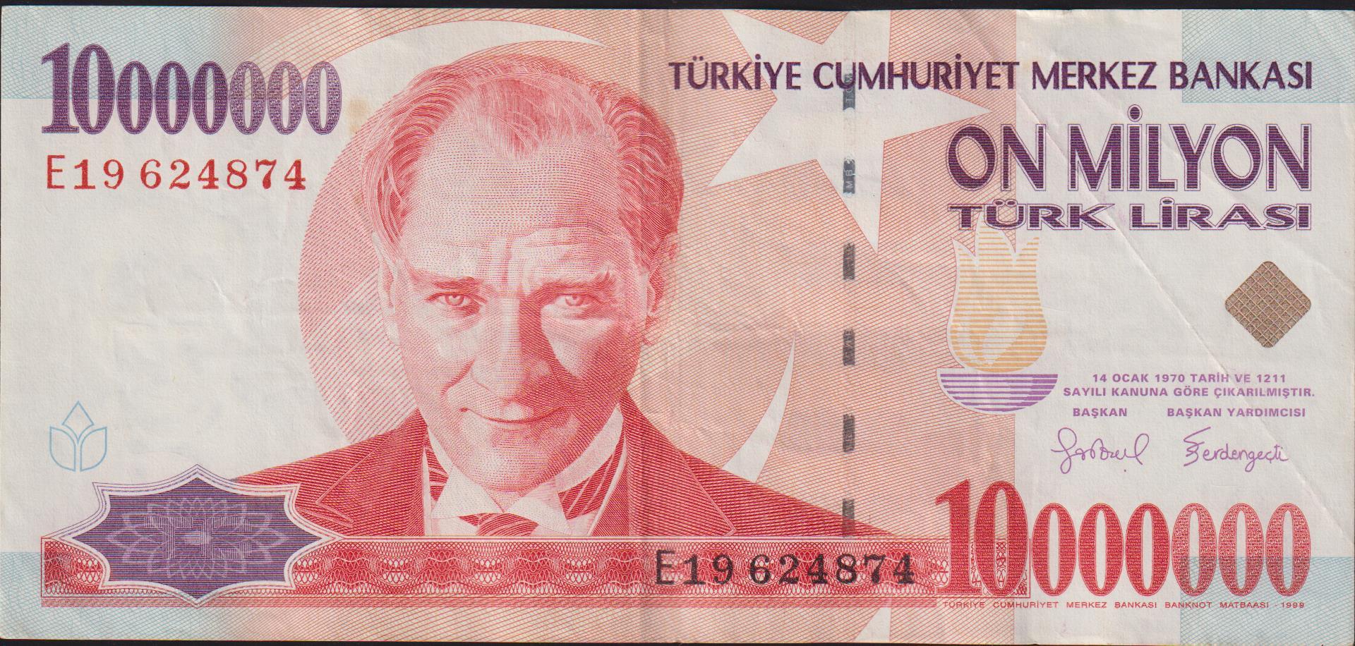 7.Emisyon 10 000 000 Lira E19 624874 Çok Temiz+