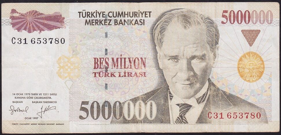 7.Emisyon 5 000 000 Lira C31 653780 Çok Temiz+
