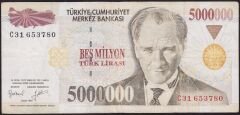7.Emisyon 5 000 000 Lira C31 653780 Çok Temiz+