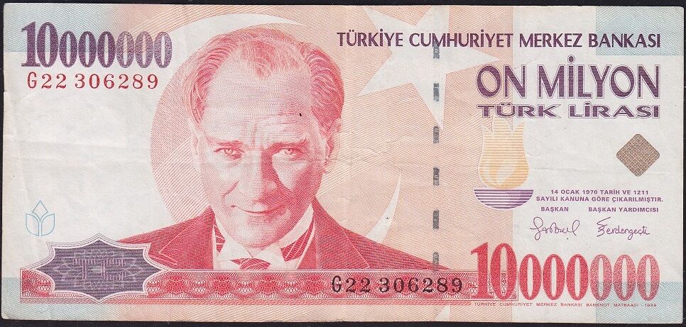 7.Emisyon 10 000 000 Lira G22 306289 Çok Temiz