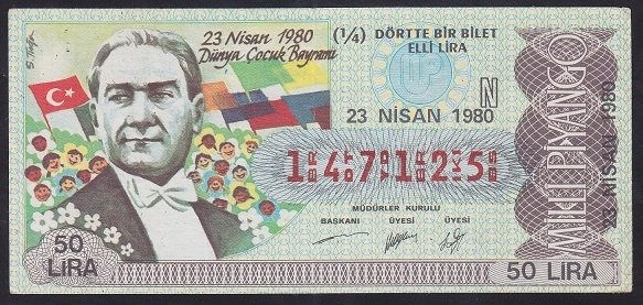1980 23 NİSAN ÇEYREK BİLET - N SERİSİ