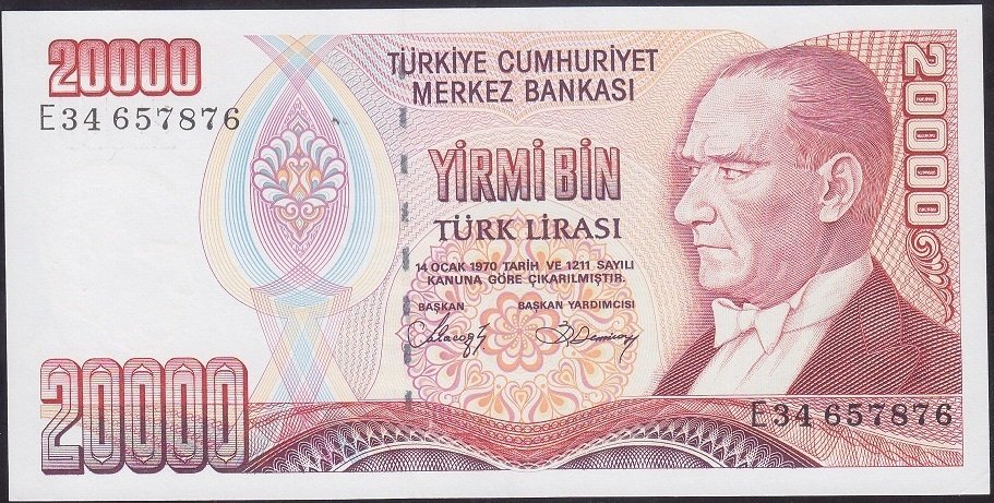 7.EMİSYON 1.TERTİP 20000 LİRA E34 657876 ÇİL