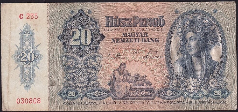 Macaristan 20 Pengo 1941 Çok Temiz