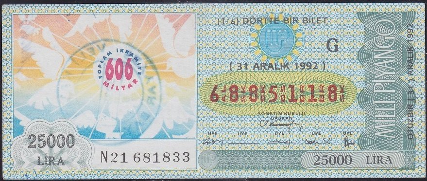 1992 31 Aralık Çeyrek Bilet - G Serisi