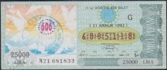 1992 31 Aralık Çeyrek Bilet - G Serisi