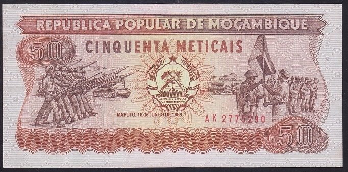 Mozambik 50 Meticais 1986 ÇİL Pick 129