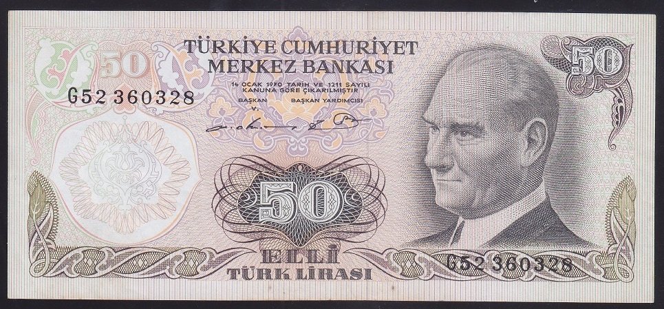 6.EMİSYON 1.TERTİP 50 LİRA G52 360328 ÇÇT +