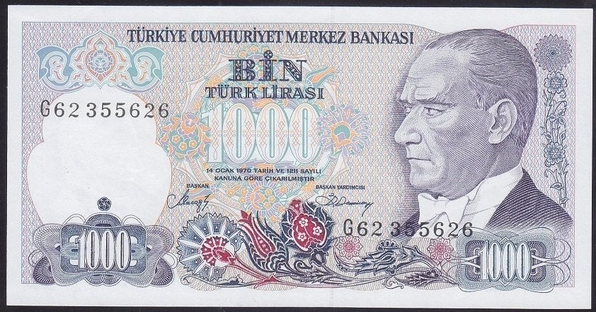 7.EMİSYON 2.TERTİP 1000 LİRA G62 355626 ÇİLALTI
