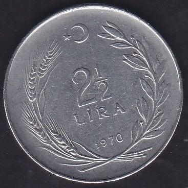 1970 Yılı 2.5 Lira Düz