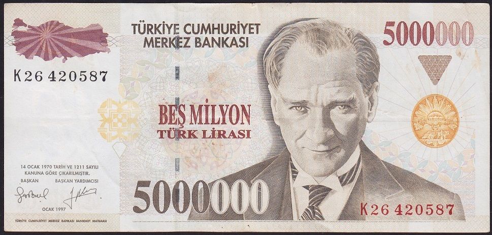 7.Emisyon 5 000 000 Lira K26 420587 Çok Temiz+