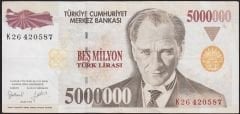 7.Emisyon 5 000 000 Lira K26 420587 Çok Temiz+