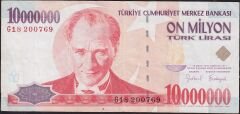 7.Emisyon 10 000 000 Lira G18 200769 Çok Temiz