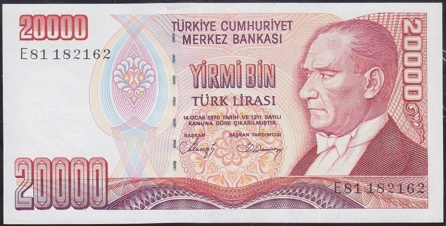 7.Emisyon 1.Tertip 20000 Lira E81 182162 Çilaltı Çil