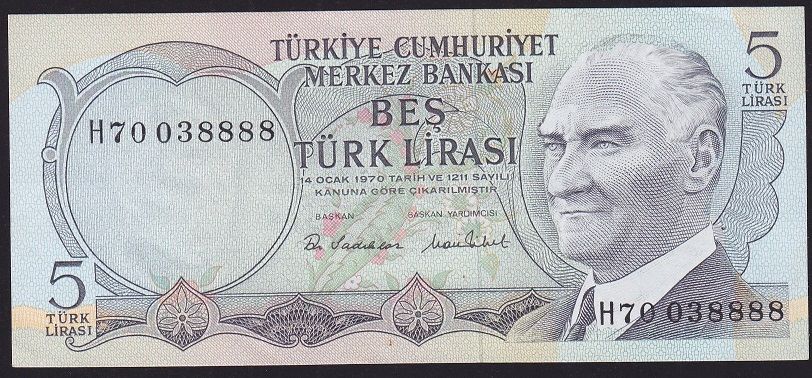 6.Emisyon 2.Tertip 5 Lira H70 038888 Çilaltı