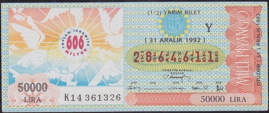 1992 31 Aralık Yarım Bilet - Y Serisi