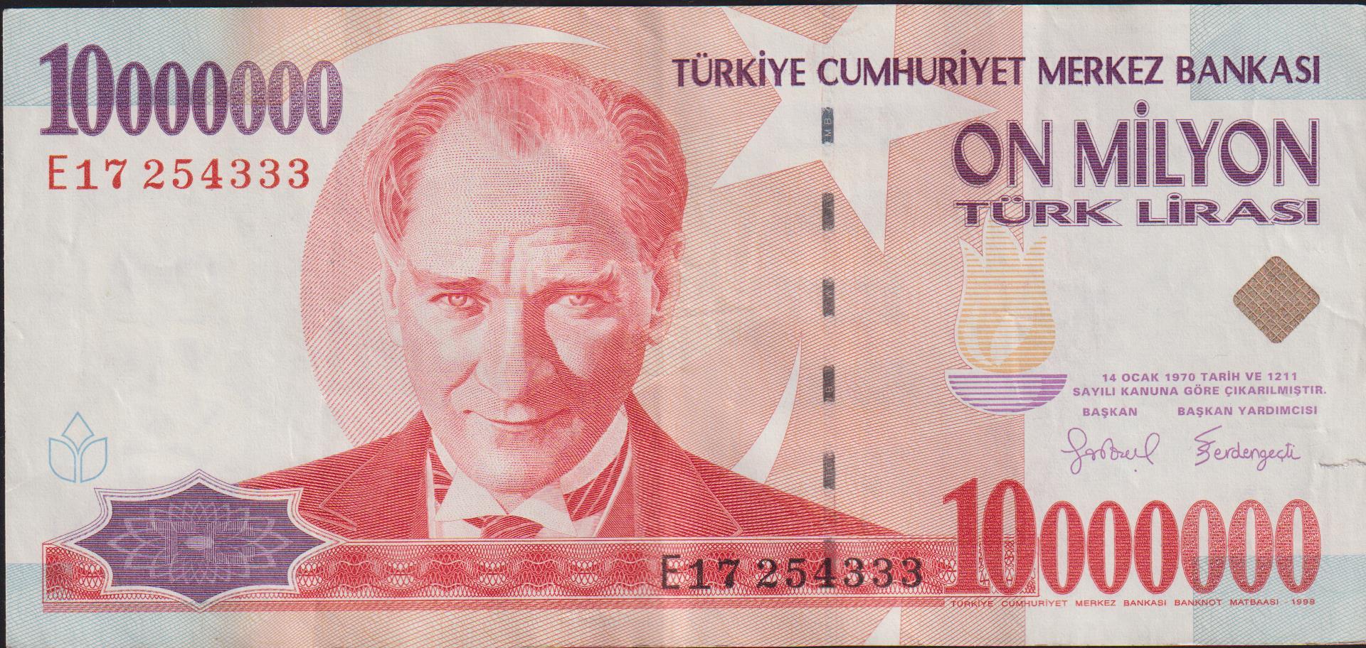 7.Emisyon 10 000 000 Lira E17 254333 Çok Temiz+