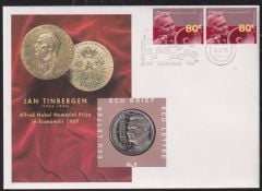 Hollanda 1 Ecu 1995 Folder Pullu ve Zarf Kapamada ( Jan Tinbergen )