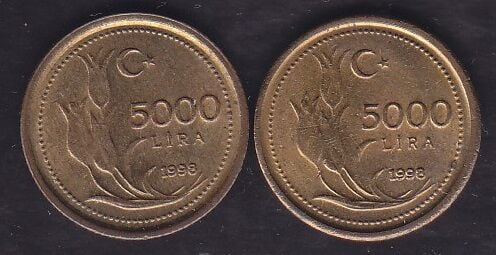 1998 Yılı 5000 Lira İnce ve Kalın Baskı Takım