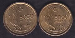 1998 Yılı 5000 Lira İnce ve Kalın Baskı Takım