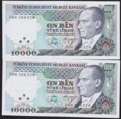 7.EMİSYON 3.TERTİP 10000 LİRA G06 266328 - 329  ÇİLALTI ÇİL SERİ TAKİPLİ 2 ADET