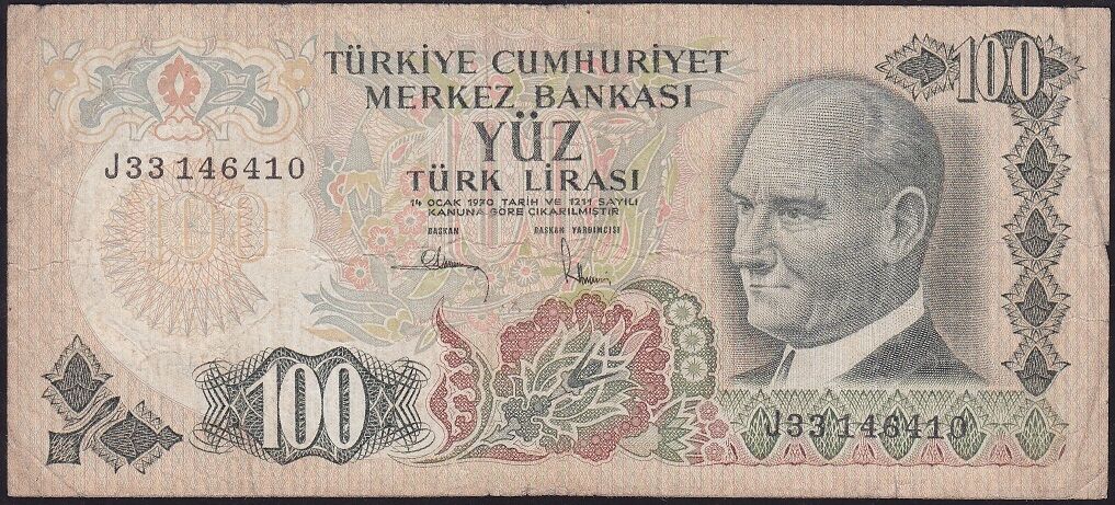 6.Emisyon 3.Tertip 100 Lira J33 146410 Temiz