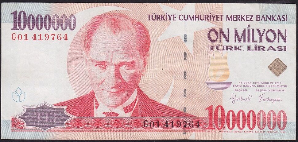 7.Emisyon 10 000 000 Lira G01 419764 Çok Temiz+