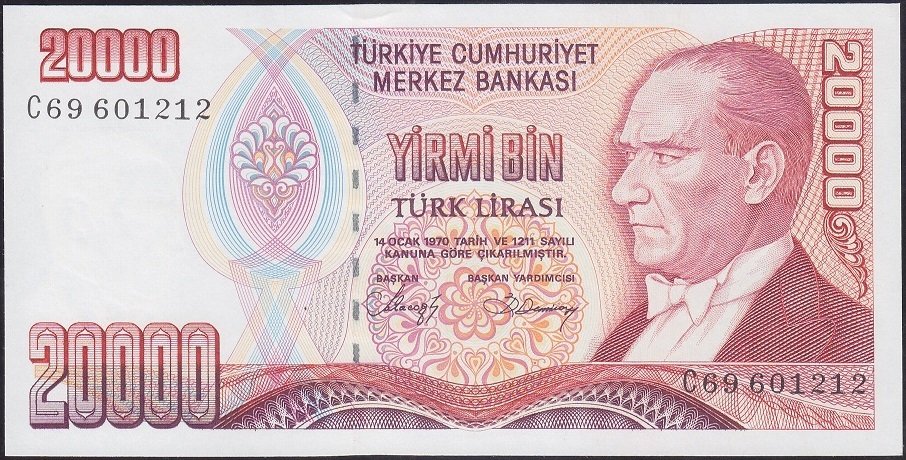 7.EMİSYON 1.TERTİP 20000 LİRA C69 601212 ÇİL