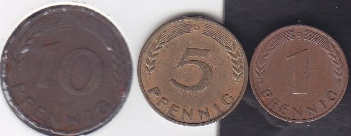 ALMANYA 1- 5 - 10 FENİG 1950