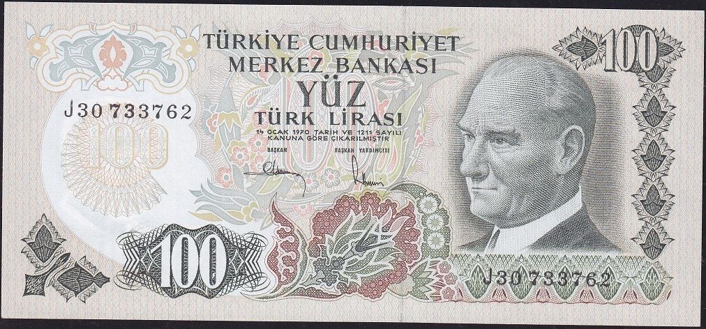 6.Emisyon 3.Tertip 100 Lira J30 733762 Çil