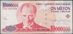 7.Emisyon 10 000 000 Lira F83 303780 Çok Temiz
