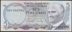 6.Emisyon 2.Tertip 5 Lira H67 022798 Çok Temiz+