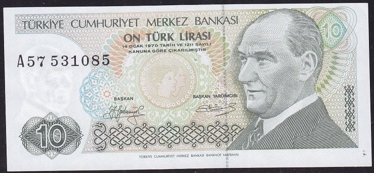 7.Emisyon 1.Tertip 10 Lira A57 531085 Çok Çok Temiz+ ( Kayık Baskı )