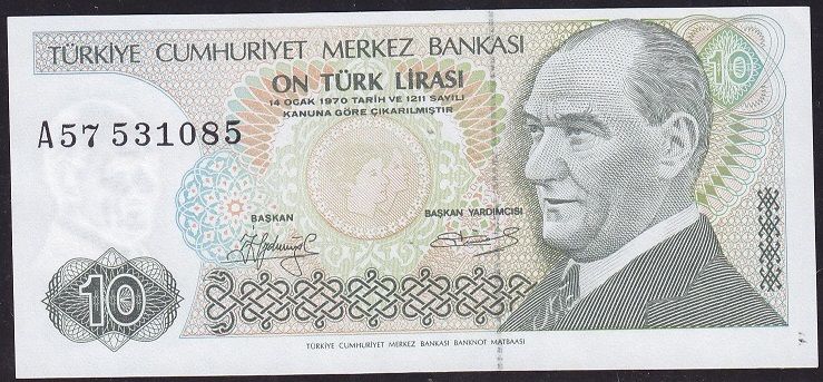 7.Emisyon 1.Tertip 10 Lira A57 531085 Çok Çok Temiz+ ( Kayık Baskı )