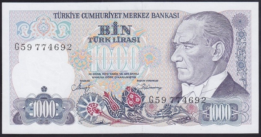 7.EMİSYON 2.TERTİP 1000 LİRA G59 774692 ÇİL