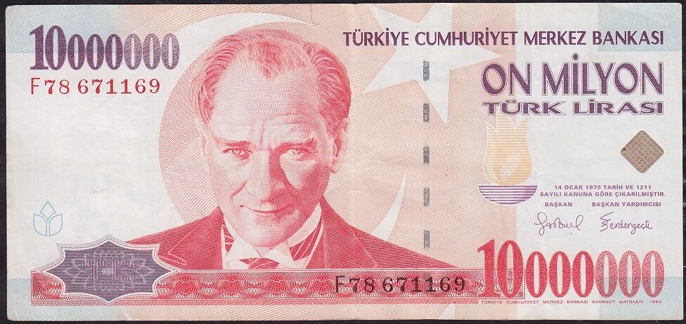 7.Emisyon 10 000 000 Lira F78 671169 Çok Temiz