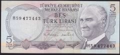 6.Emisyon 2.Tertip 5 Lira H59 477443 Ççt Çilaltı