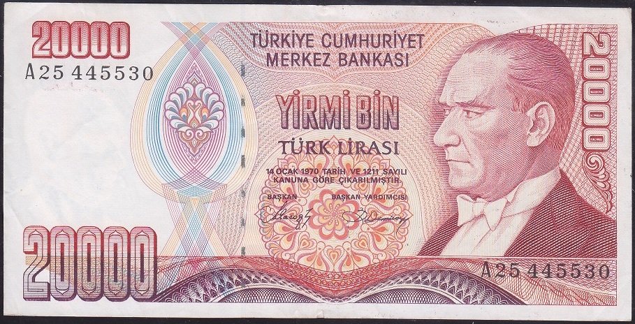 7.EMİSYON 1.TERTİP 20000 LİRA A25 445530 ÇÇT