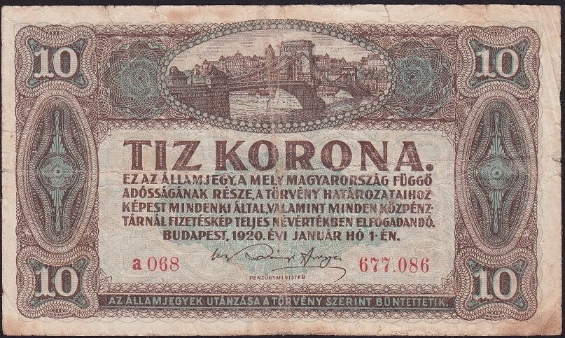 Macaristan 10 Korona 1920 Temiz