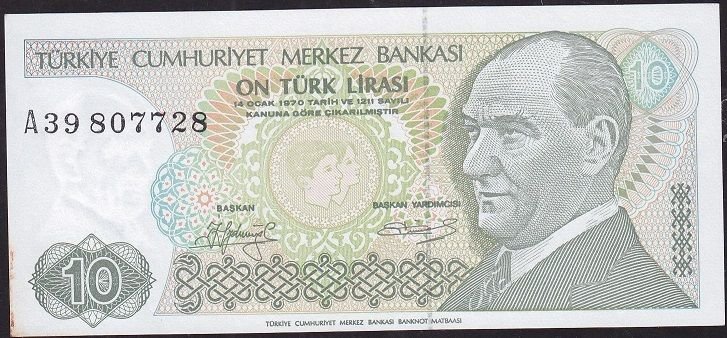 7.Emisyon 1.Tertip 10 Lira A39 807728 Çilaltı Çil