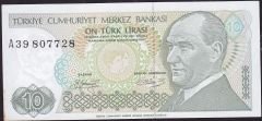 7.Emisyon 1.Tertip 10 Lira A39 807728 Çilaltı Çil