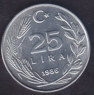 1986 YILI 25 LİRA ÇA-ÇİL