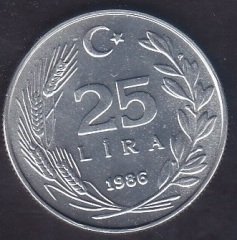 1986 YILI 25 LİRA ÇA-ÇİL