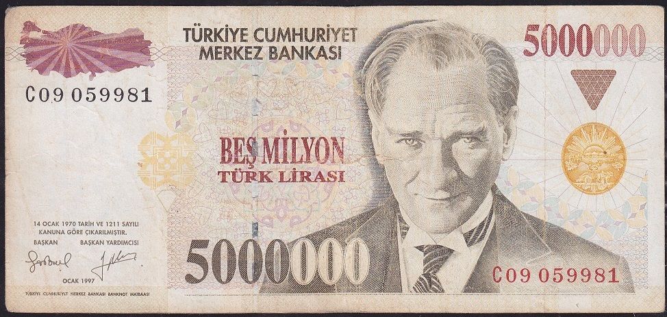7.Emisyon 5 000 000 Lira C09 059981 Çok Temiz