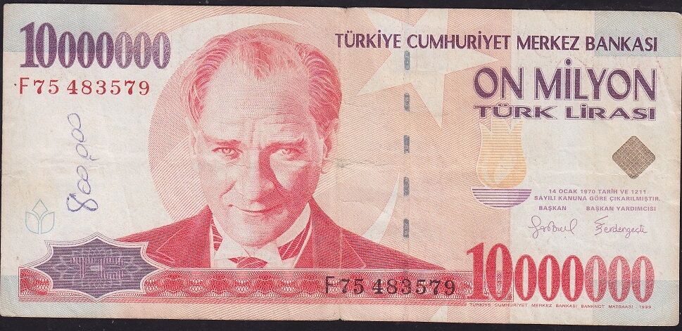 7.Emisyon 10 000 000 Lira F75 483579 Çok Temiz